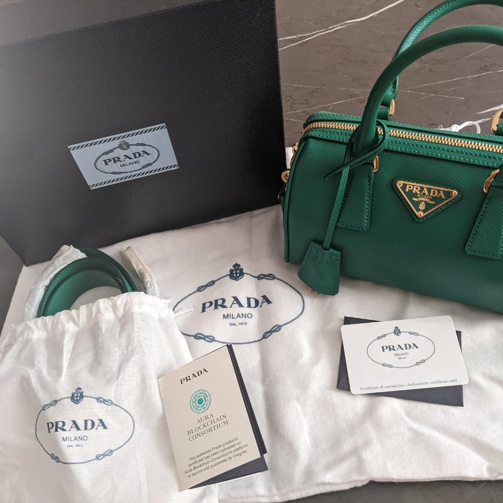 NEW Prada Saffiano leather top-handle bag - Green - Picture 2 of 9